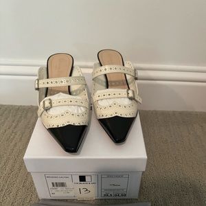 CHRISTIAN DIOR - Black/White Brushed Calfskin Spectadior 45mm Mules - Size 39.5
